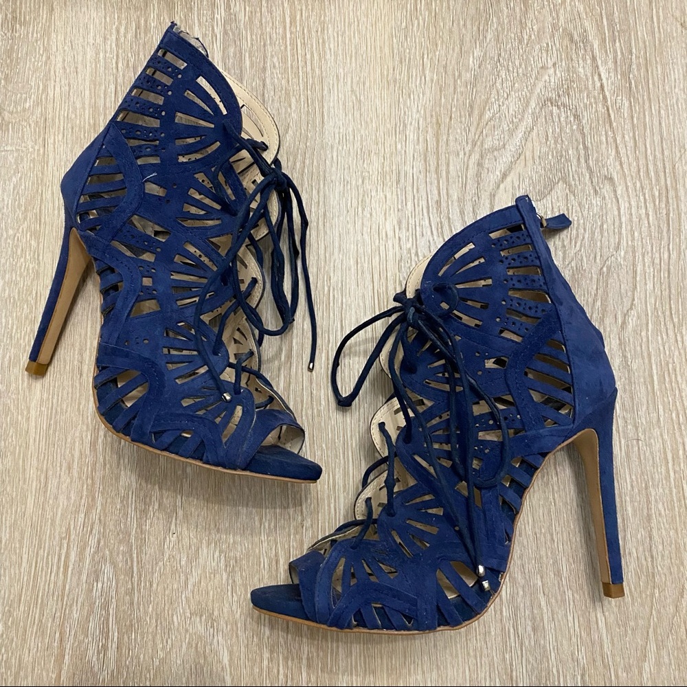 ZARA navy suede lace up zipper heels